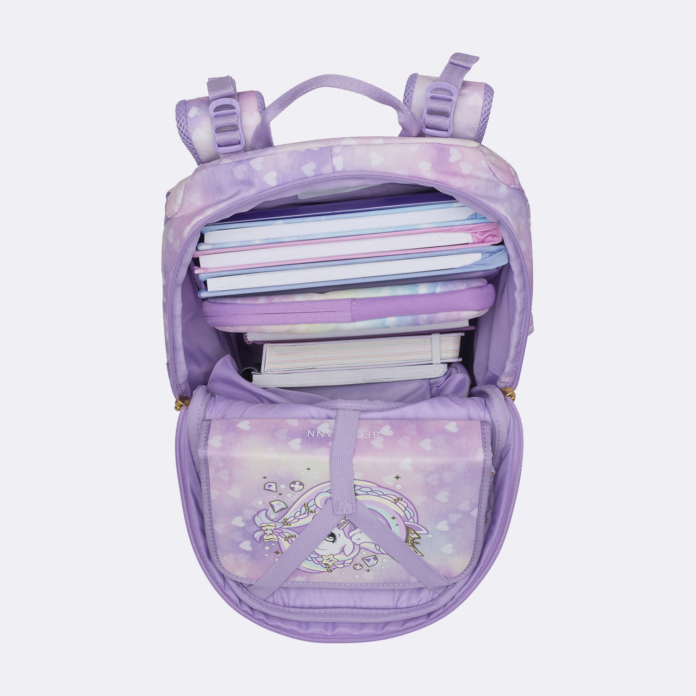 Beckmann Schulrucksack Active Air Flx – 6-teilig – Einhorn Prinzessin Violett