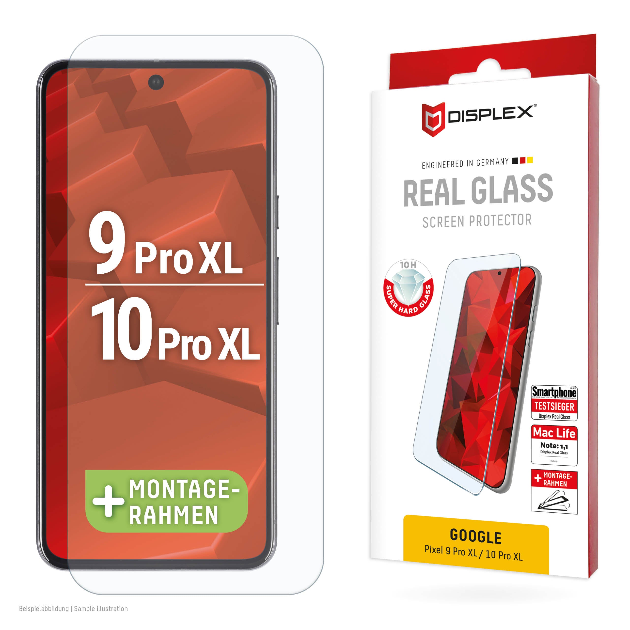 Displex Displayschutz (Panzerglas), 10H – für Pixel 9 Pro XL/Pixel 10 Pro XL – mit Applikator