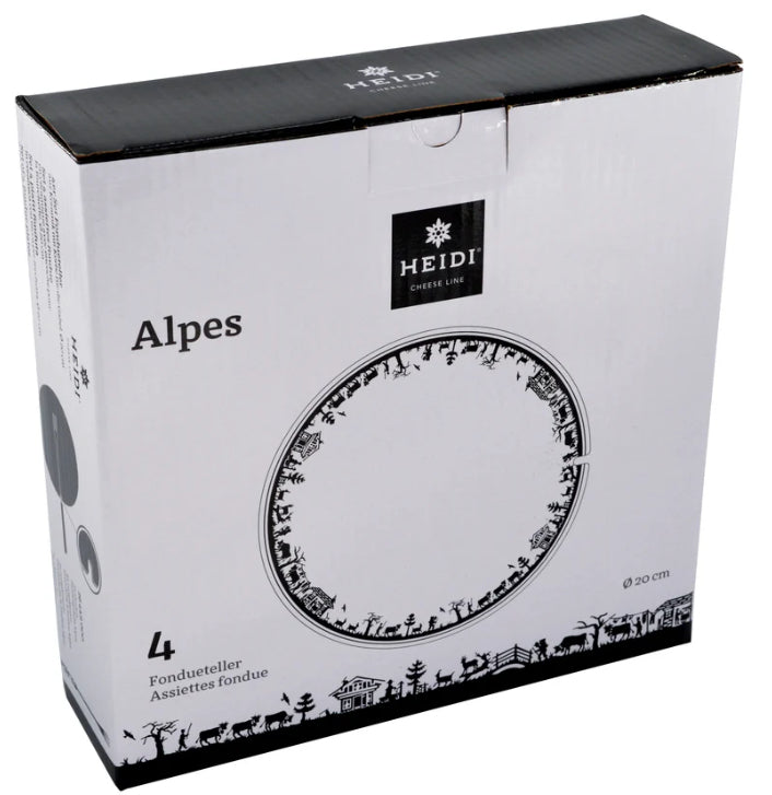 Heidi Cheese Line Fondueteller ALPES – 4er Set, Ø 20,0 cm, Keramik, Weiss