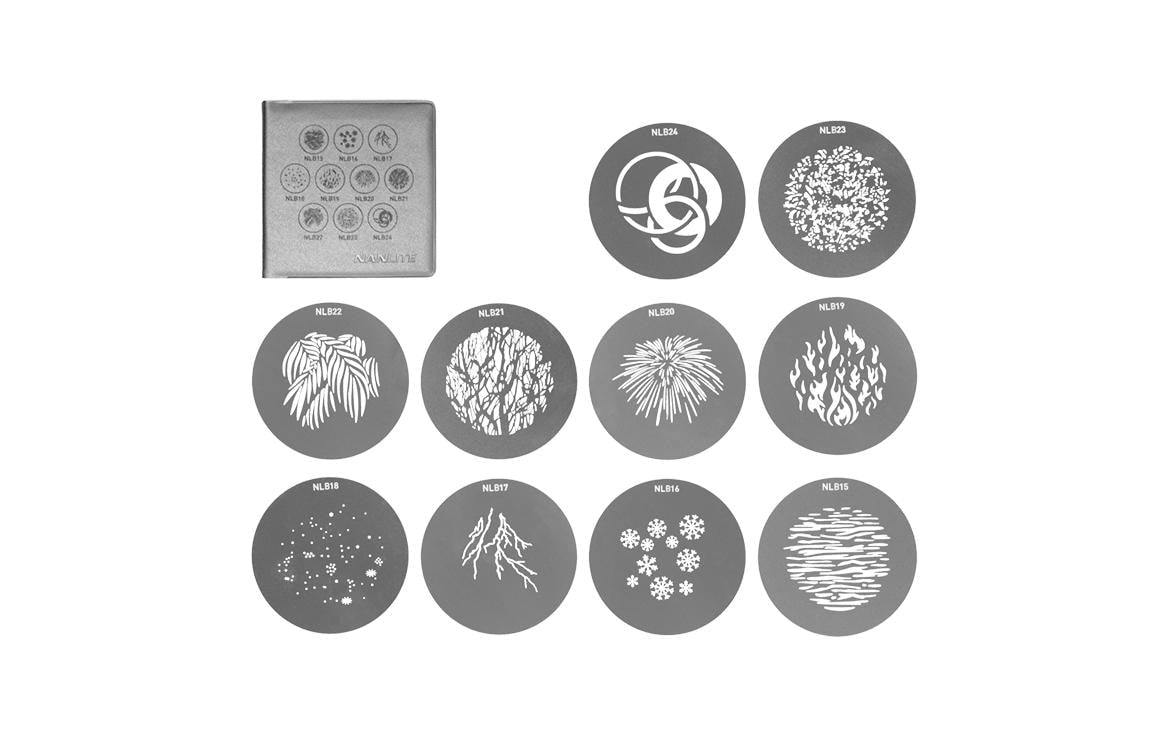 Nanlite AS-GB-B-SET2 Gobo-Set – 110 × 110 × 10 mm, Diffusor – für Forza 200, Forza 300, Forza 300B und andere – 10e