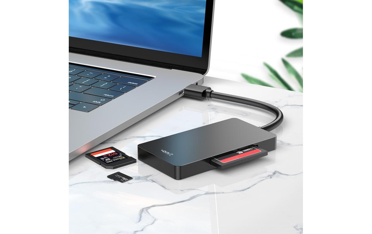 ONIT USB-Kartenleser USB-A – CF, microSD, SD – USB 3.2 Gen 1 (5 Gbit/s) – Schwarz