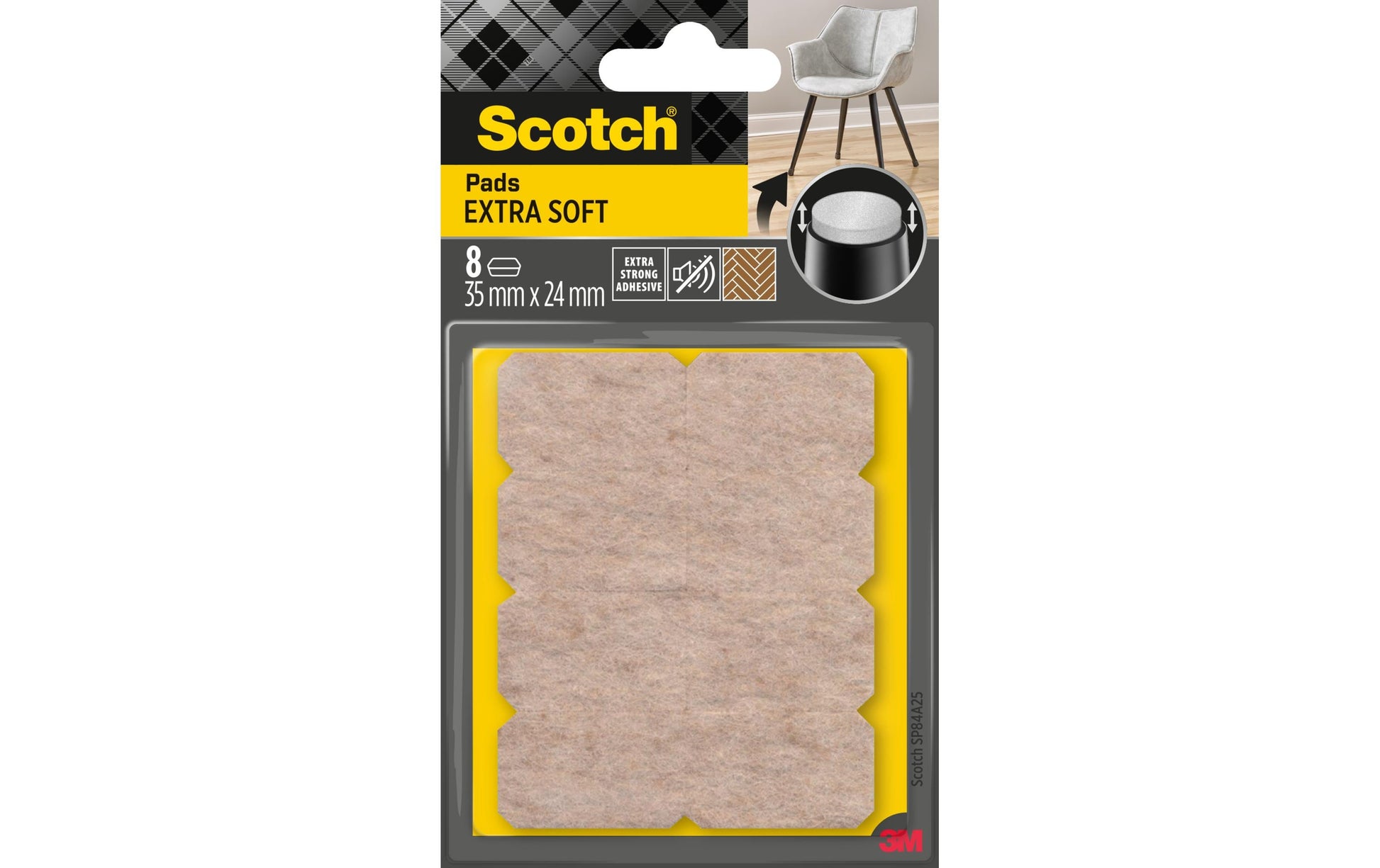 3M SP84A25 Möbelgleiter 35 × 24 mm – Wollfilz – Beige – Extra starke Klebehaftung