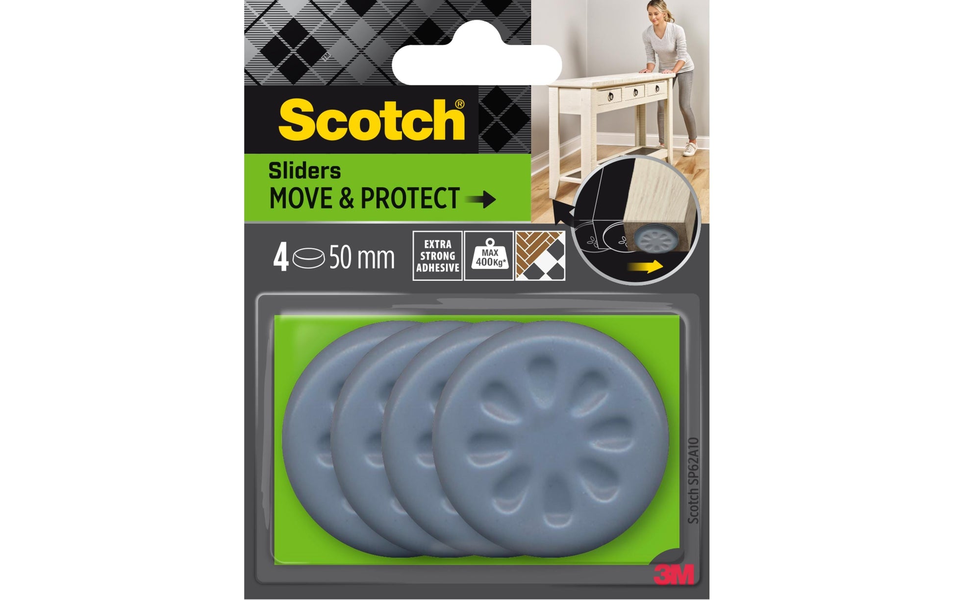 3M Stuhlgleiter – Ø 50 mm, selbstklebend, grau