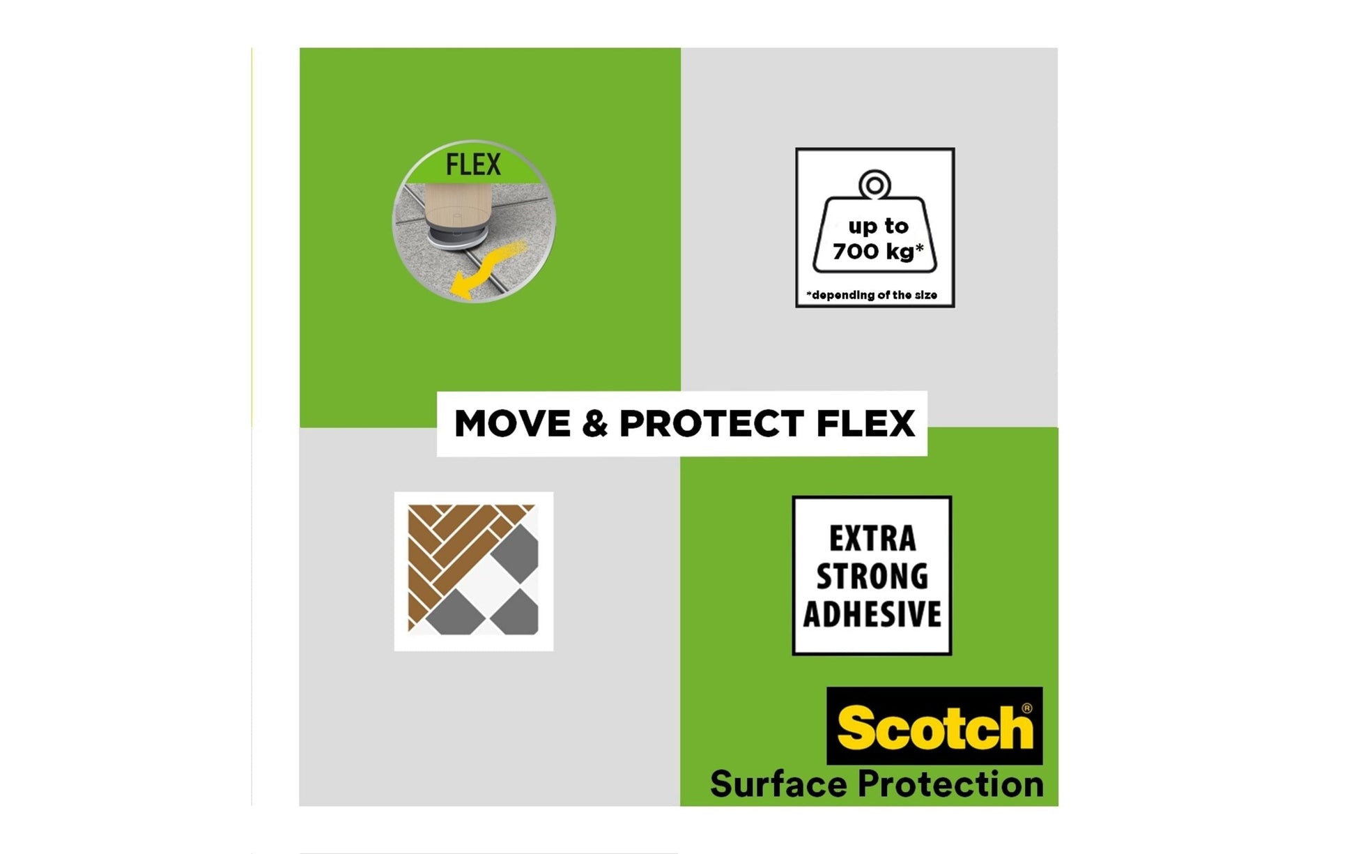 3M Flexibal Möbelgleiter Ø 65 mm – selbstklebend, extra stark – grau – 4 Stück