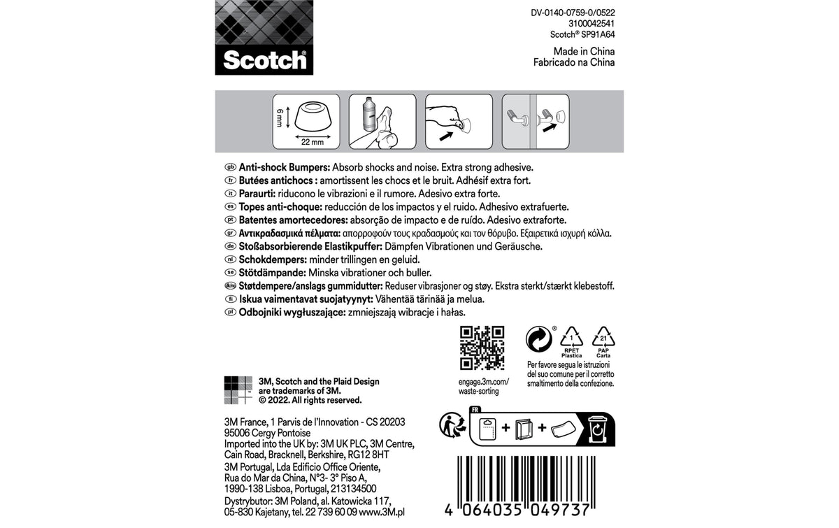 3M Bumpon Elastikpuffer – Ø 22 mm, Gummi, Transparent, selbstklebend, 4 Stk.