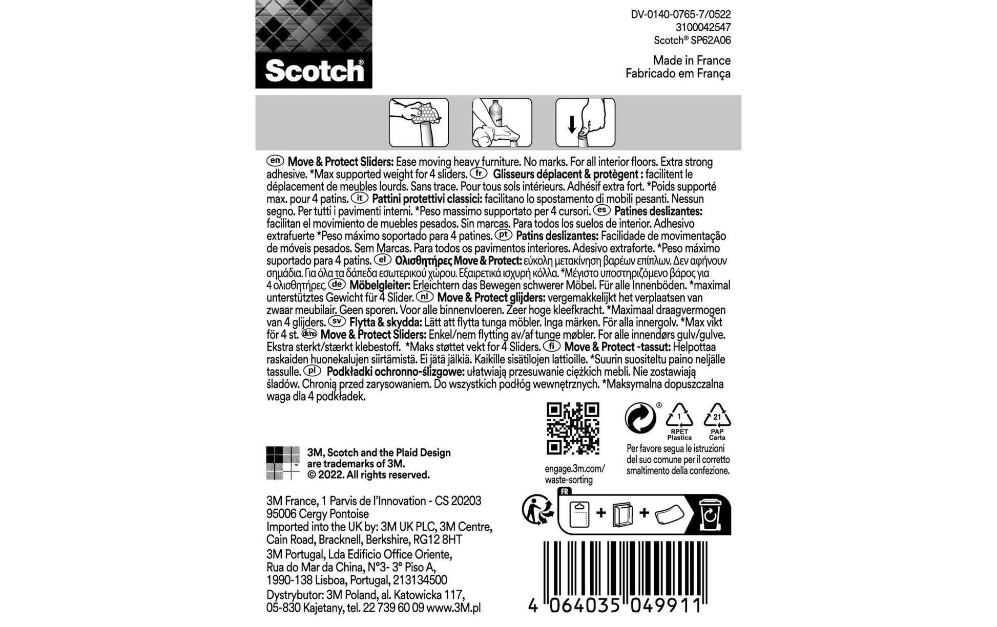 3M Stuhlgleiter Ø 25 × H 25 mm – Polymer – grau – 8 Stück
