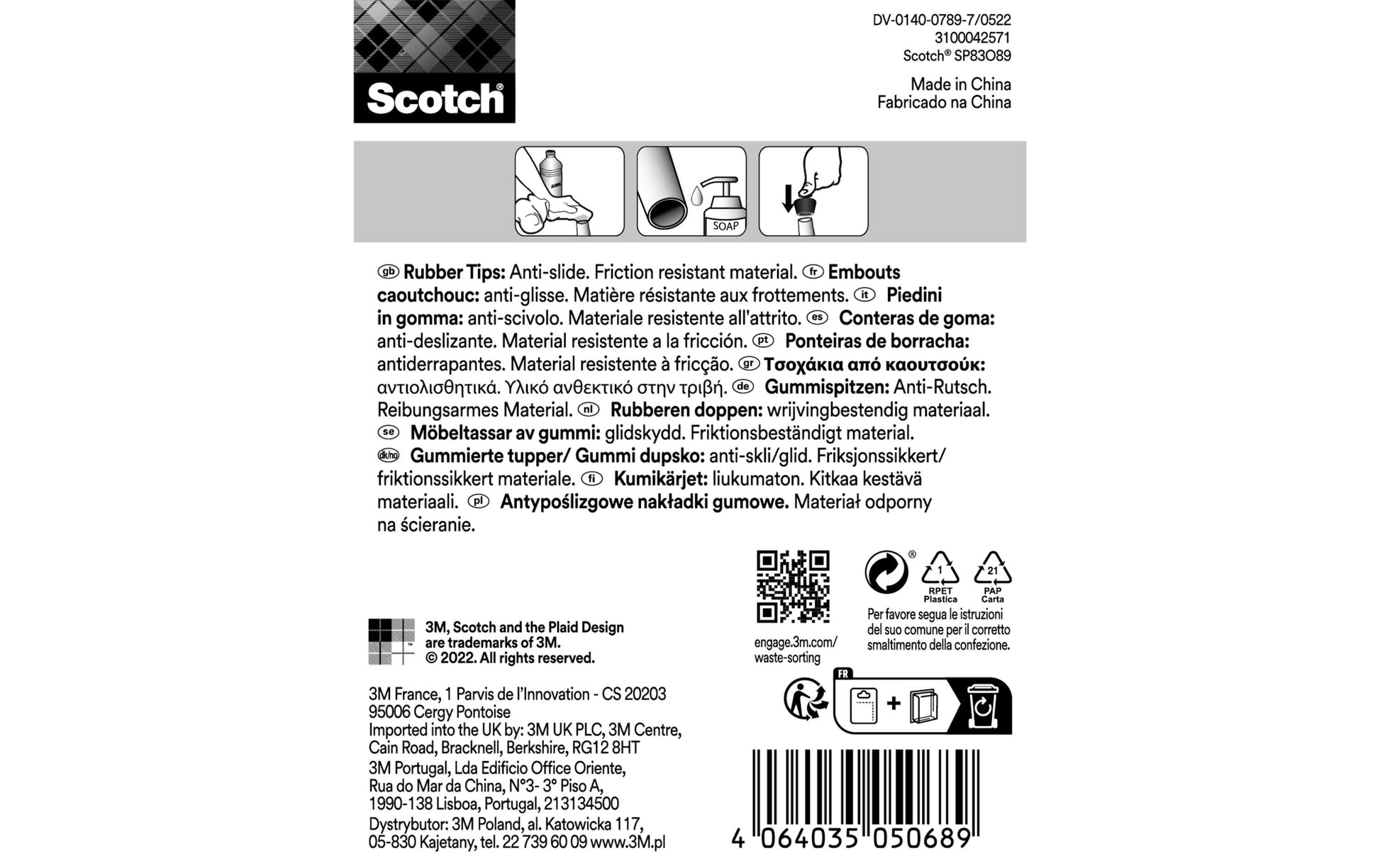 3M SP83O89 Stuhlbeingleiter – Schwarz, Ø 22 mm, 4er-Set