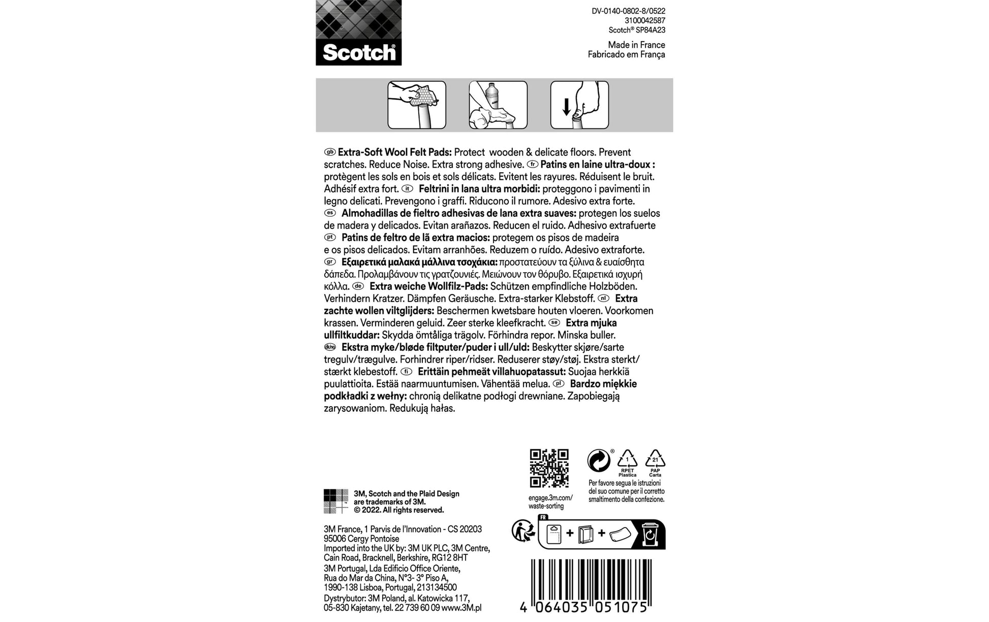 3M SP84A23 Filzgleiter rund Ø 50 mm – Beige – 4 Stück – extra starke Klebehaftung