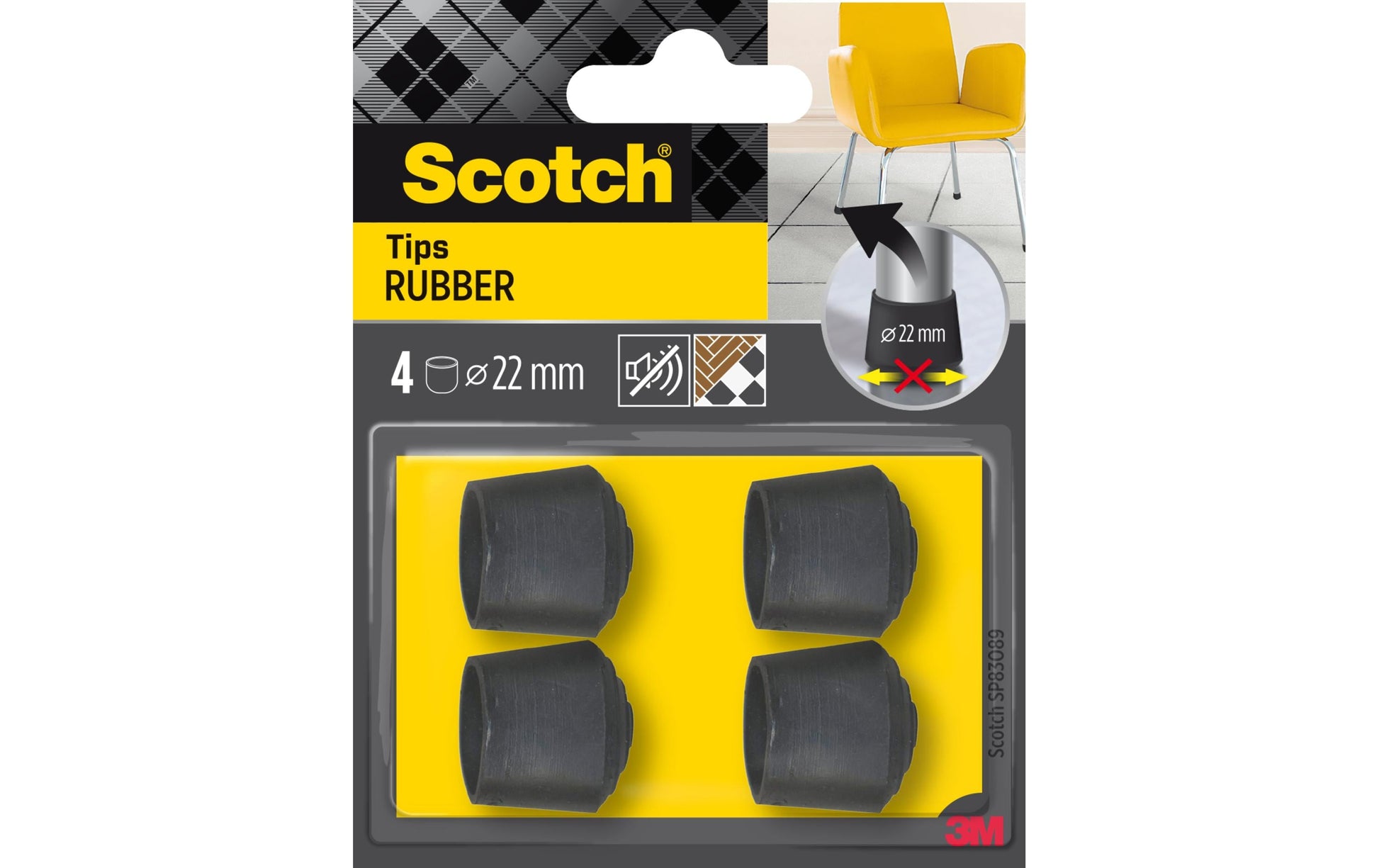 3M SP83O89 Stuhlbeingleiter – Schwarz, Ø 22 mm, 4er-Set