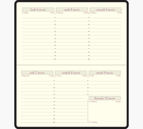Exacompta Temporel 16 – Wochenagenda 2027, 1 Woche/2 Seiten, 8,5 × 16 cm, Barbara (sortiert)