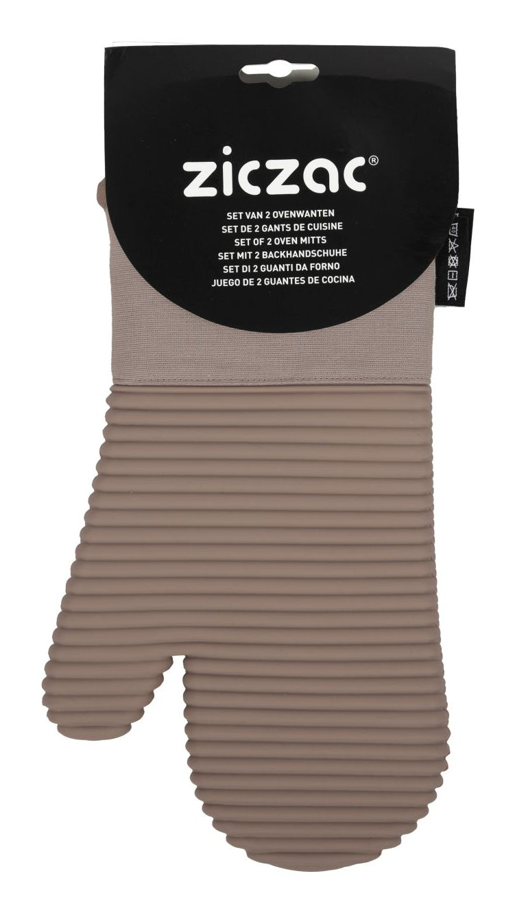 Tiseco Küchenhandschuh 18 × 33 cm, Baumwolle/Silikon, rutschfest, 2er-Set, Taupe