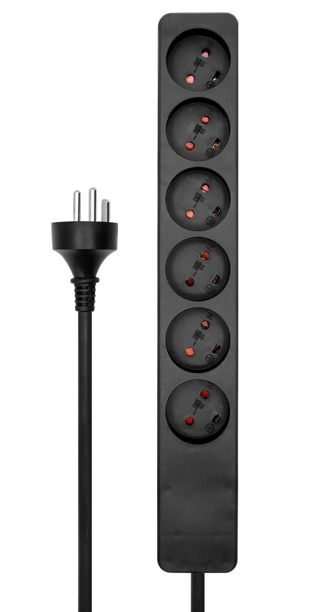 Microconnect Steckdosenleiste, 6×Typ K, 7 m, Eingang Typ K – schwarz