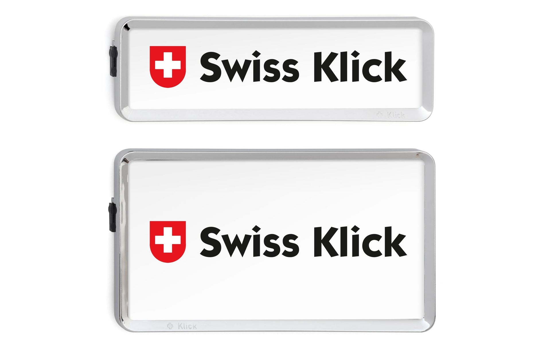 Swiss Klick Nummernrahmen Hochformat – 8 × 30 cm & 16 × 30 cm – Chrom Glanz, Kunststoff