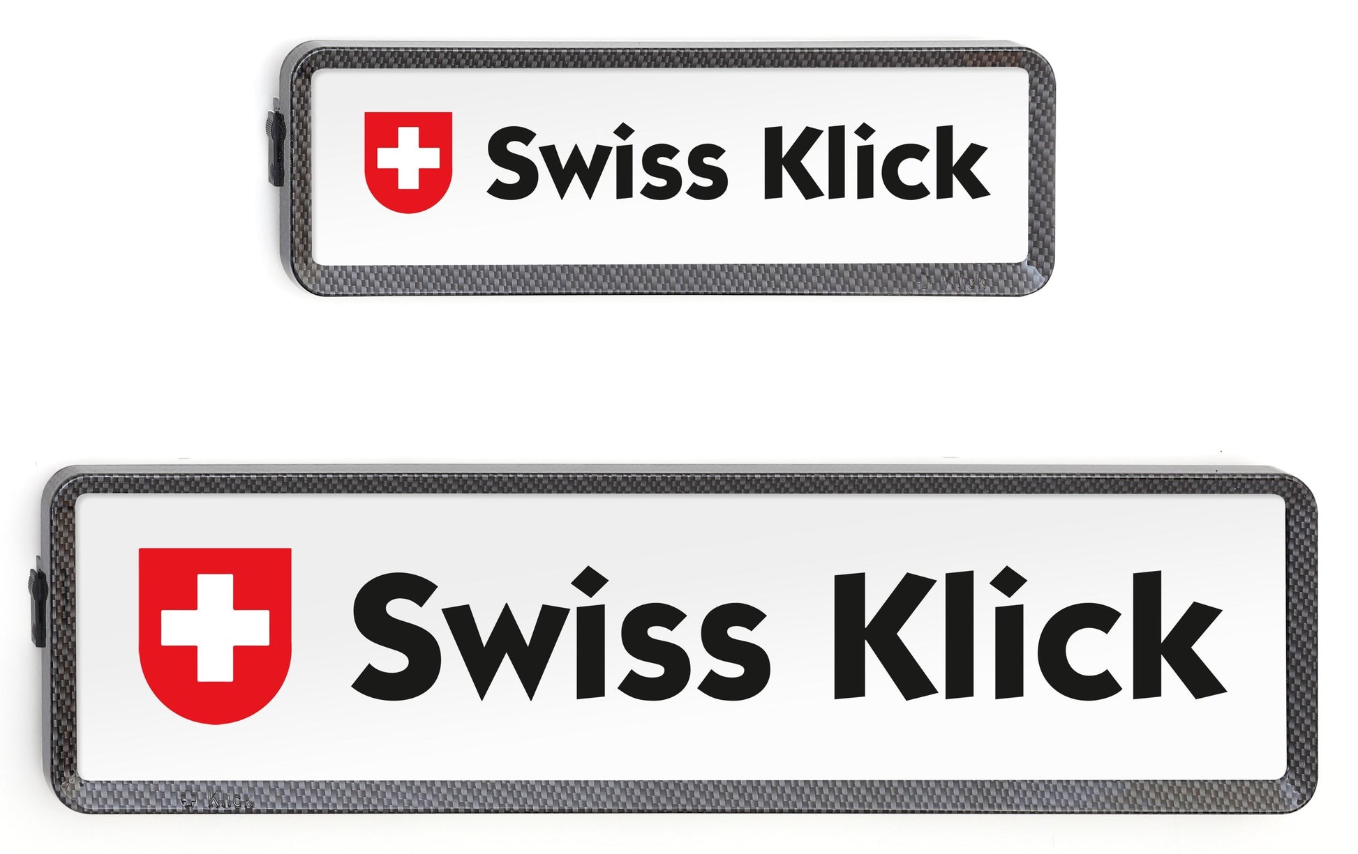 Swiss Klick Kennzeichenhalterset Langformat – Schwarz, Carbon-Look – Wechselsystem