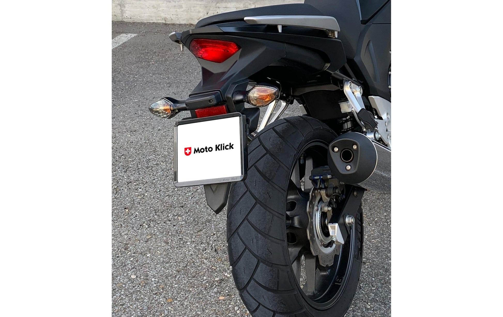 Swiss klick Moto Klick Nummernrahmen – für Motorrad (hinten) – Kunststoff, Chromglanz, Schwarz