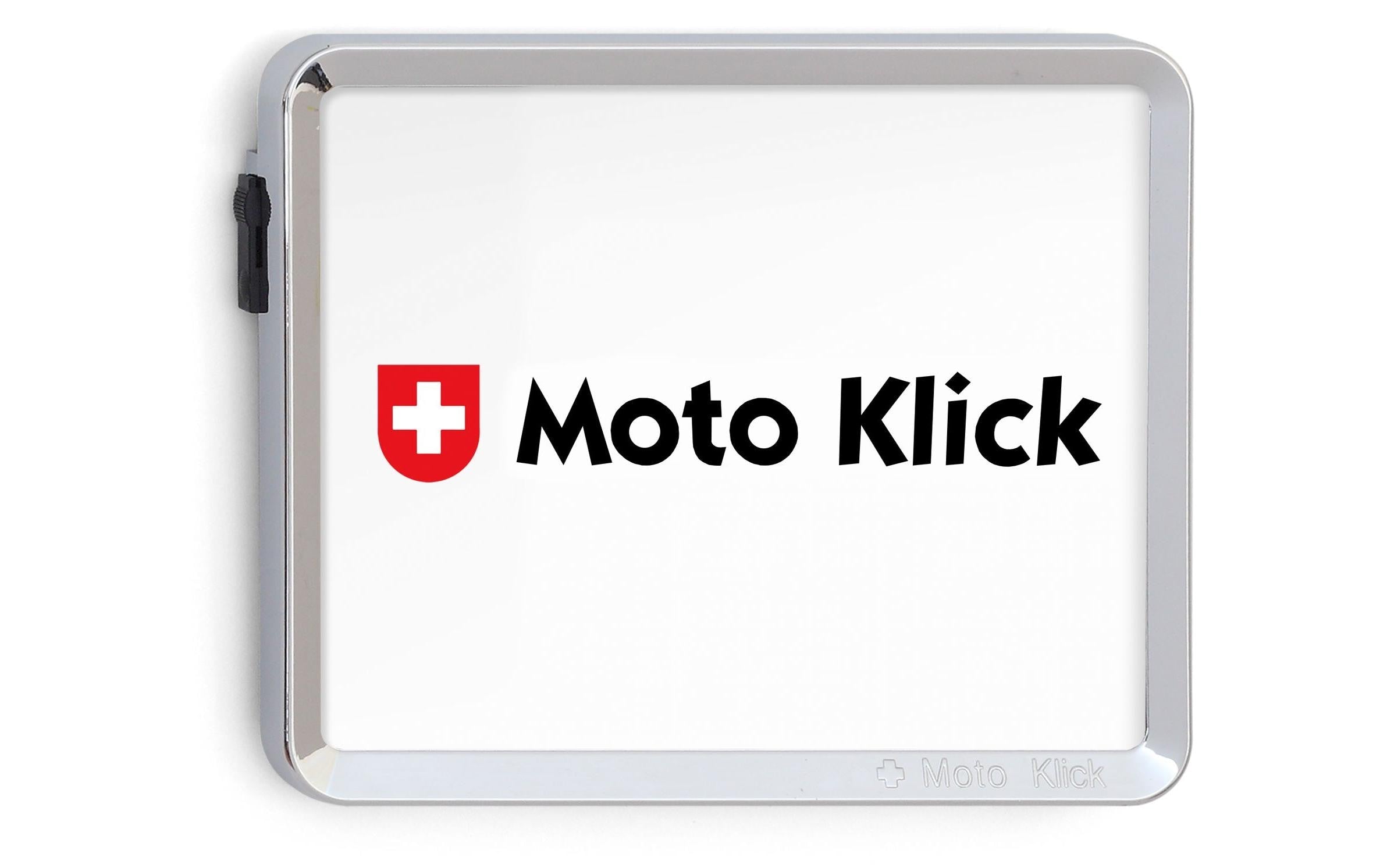Swiss klick Moto Klick Nummernrahmen – für Motorrad (hinten) – Kunststoff, Chromglanz, Schwarz