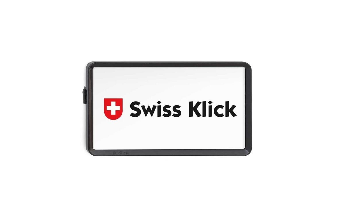 Swiss Klick Nummernrahmen hinten – Hochformat 16 × 30 cm – Schwarz, Kunststoff
