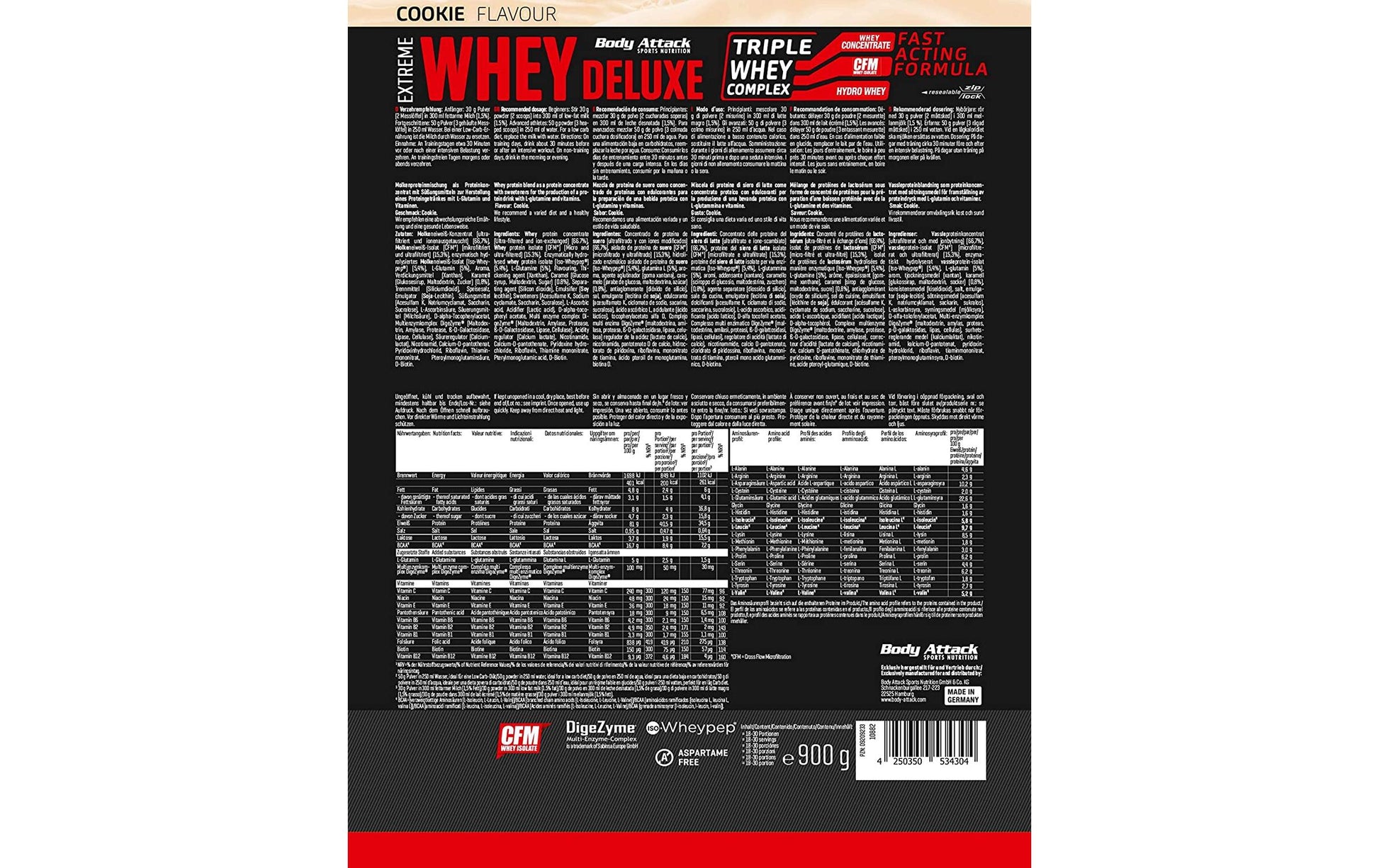 Body Attack Extreme Whey Deluxe – Cookies & Cream – 900 g