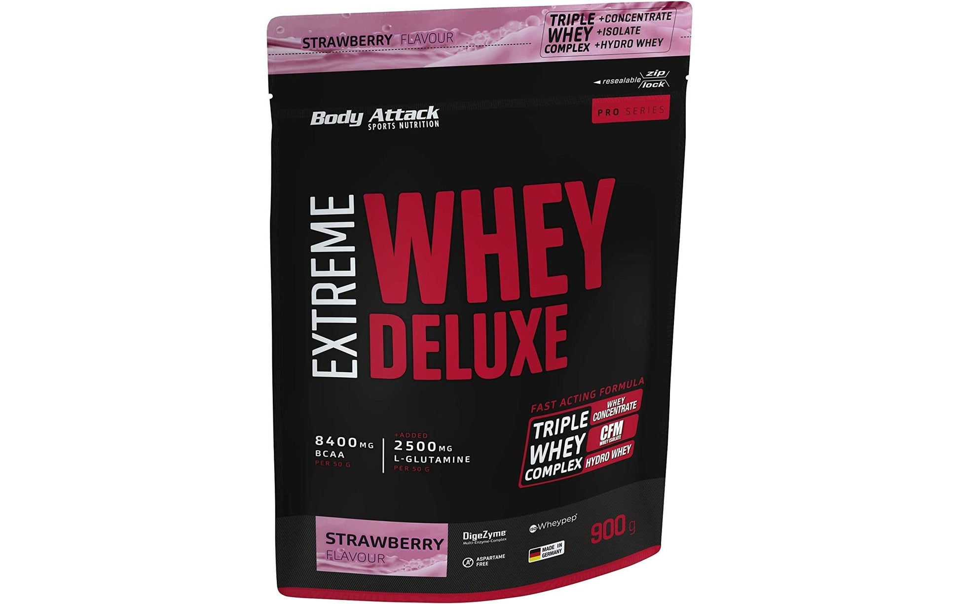 Body Attack Whey Protein Extreme Whey Deluxe Erdbeere – 900 g