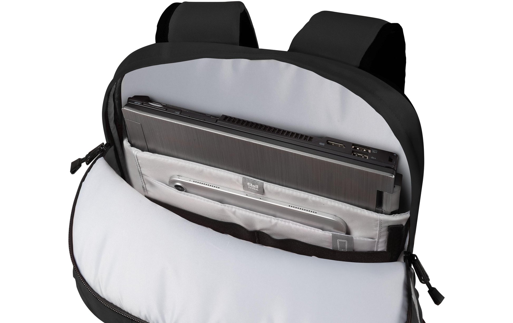 DICOTA REFLECTIVE – Notebook-Rucksack – 32–38 l, rPET (recyceltes PET), schwarz, reflektierend