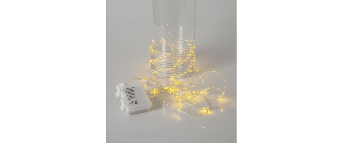 Star Trading Lichterkette – 96 LEDs – Warmweiss – IP44 – Batteriebetrieb – Timer 6/18 h – Transparent, PVC