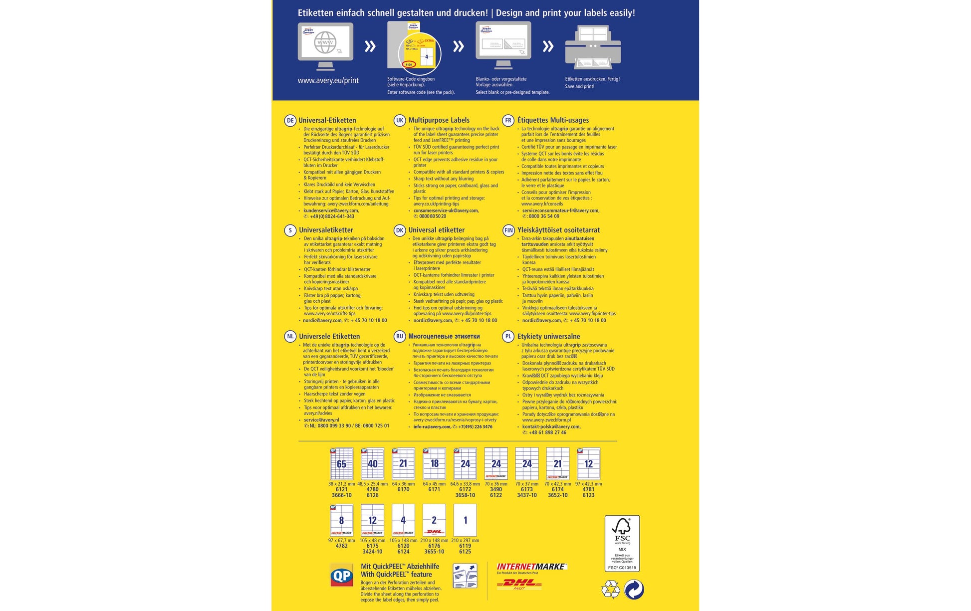 Avery 6176 – Etiketten A4 210 × 148 mm – Papier, weiss – permanent haftend – Laser/Inkjet – 2 pro Blatt, 25 Blätter