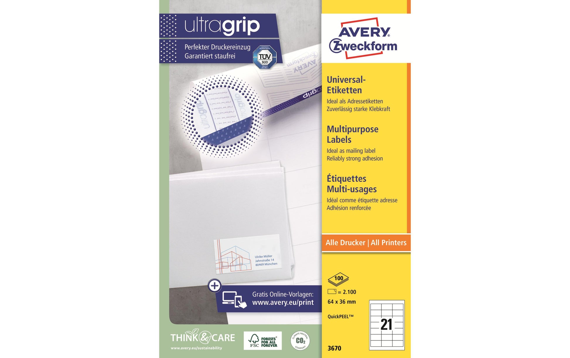Avery Zweckform – Etiketten A4 64 × 36 mm – Papier, weiss – permanent haftend – Laser/Inkjet – (2'100 Stk.)