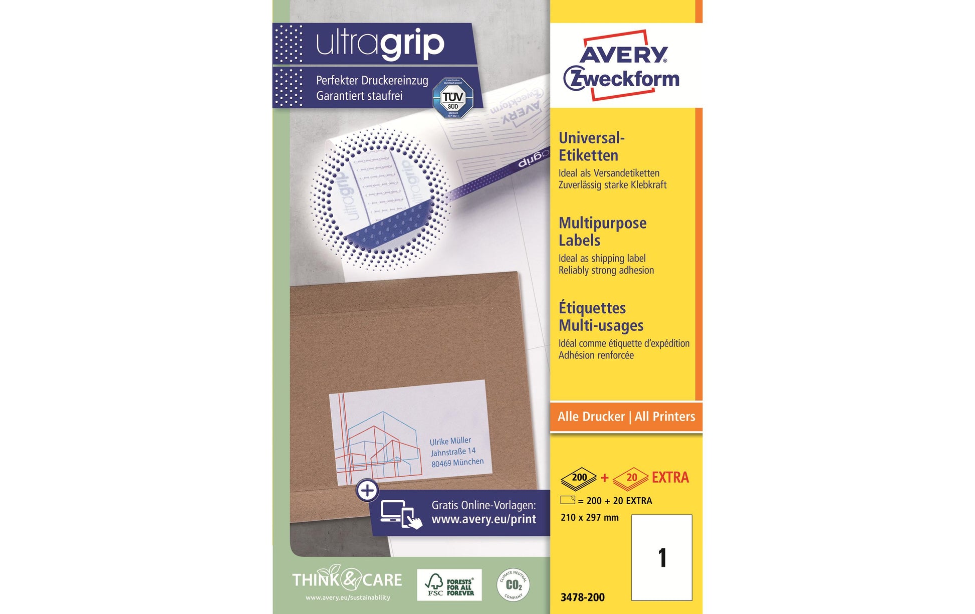 Avery Etiketten (Bogen), 210 mm × 297 mm, weiss, Papier, permanent, 220 Etiketten