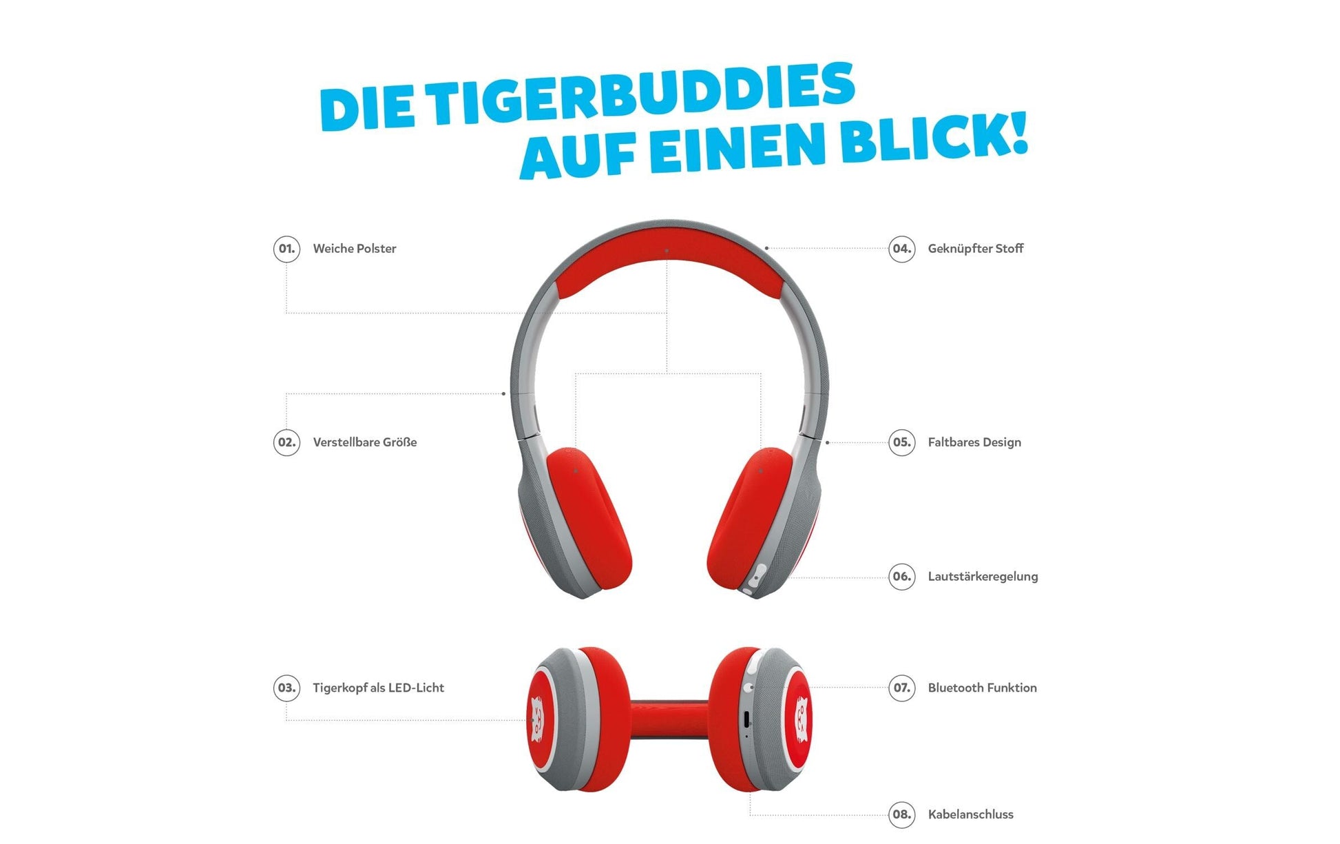Tigermedia Tigerbuddies Kinderkopfhörer – Rot