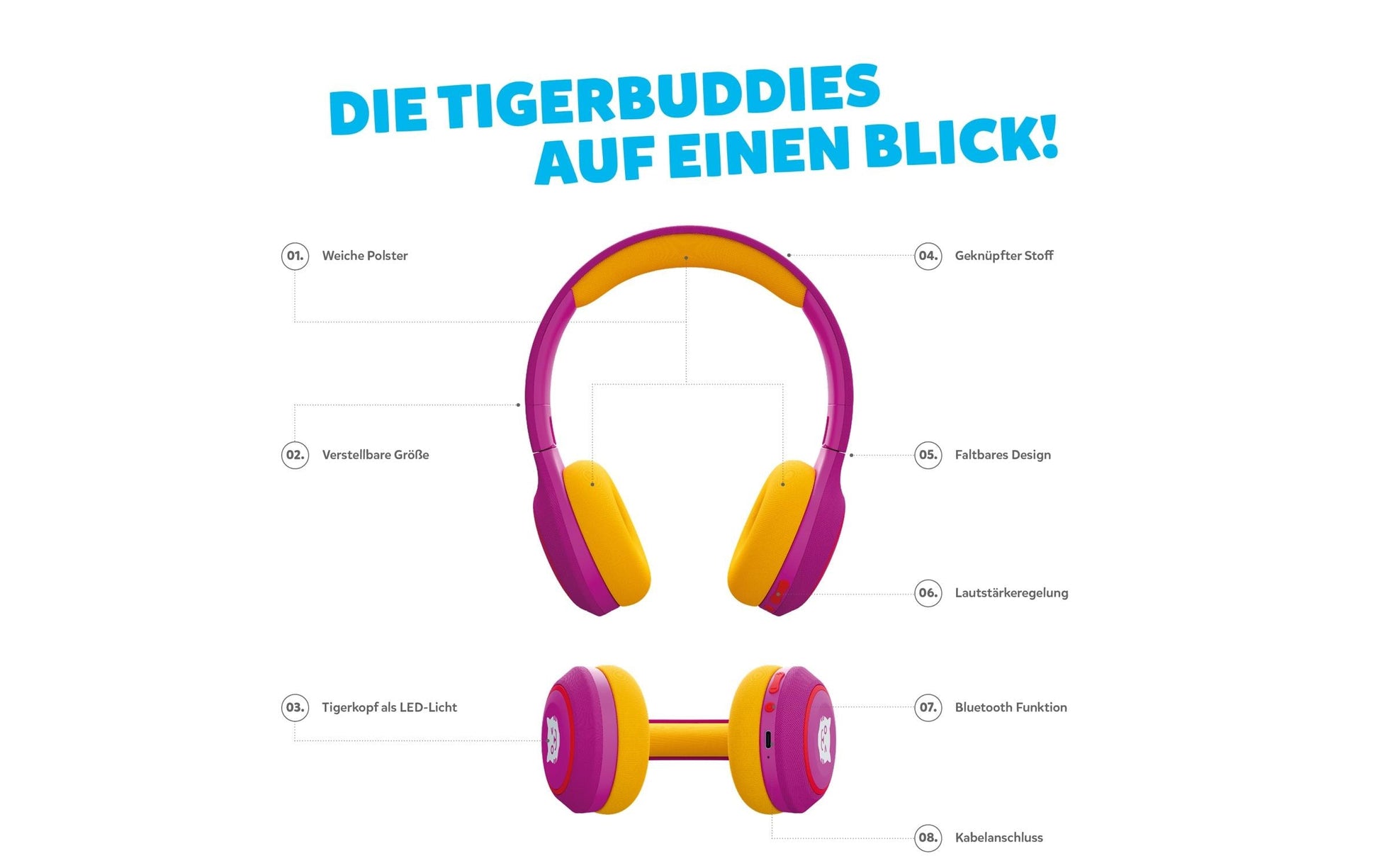 Tigermedia Tigerbuddies Kinderkopfhörer – Rosa