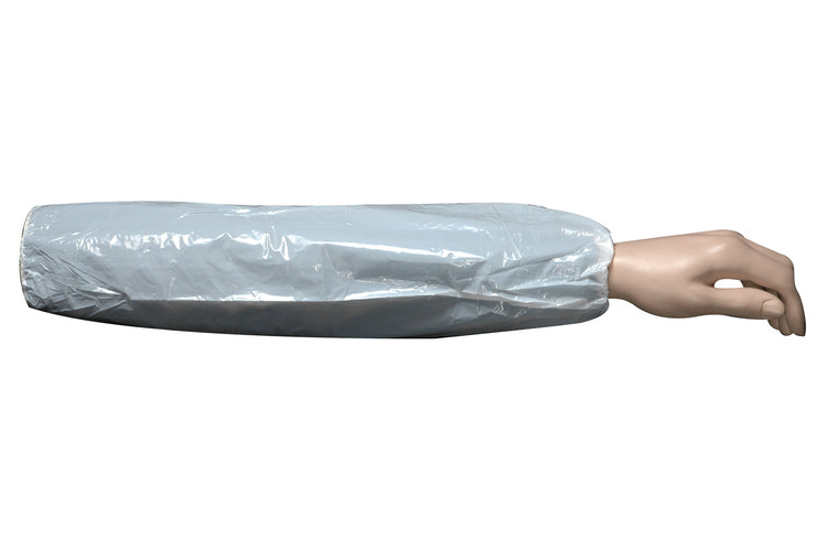 Ärmelschoner – PE, Weiss – 18×41 cm, 100 Stück – mit Gummizug