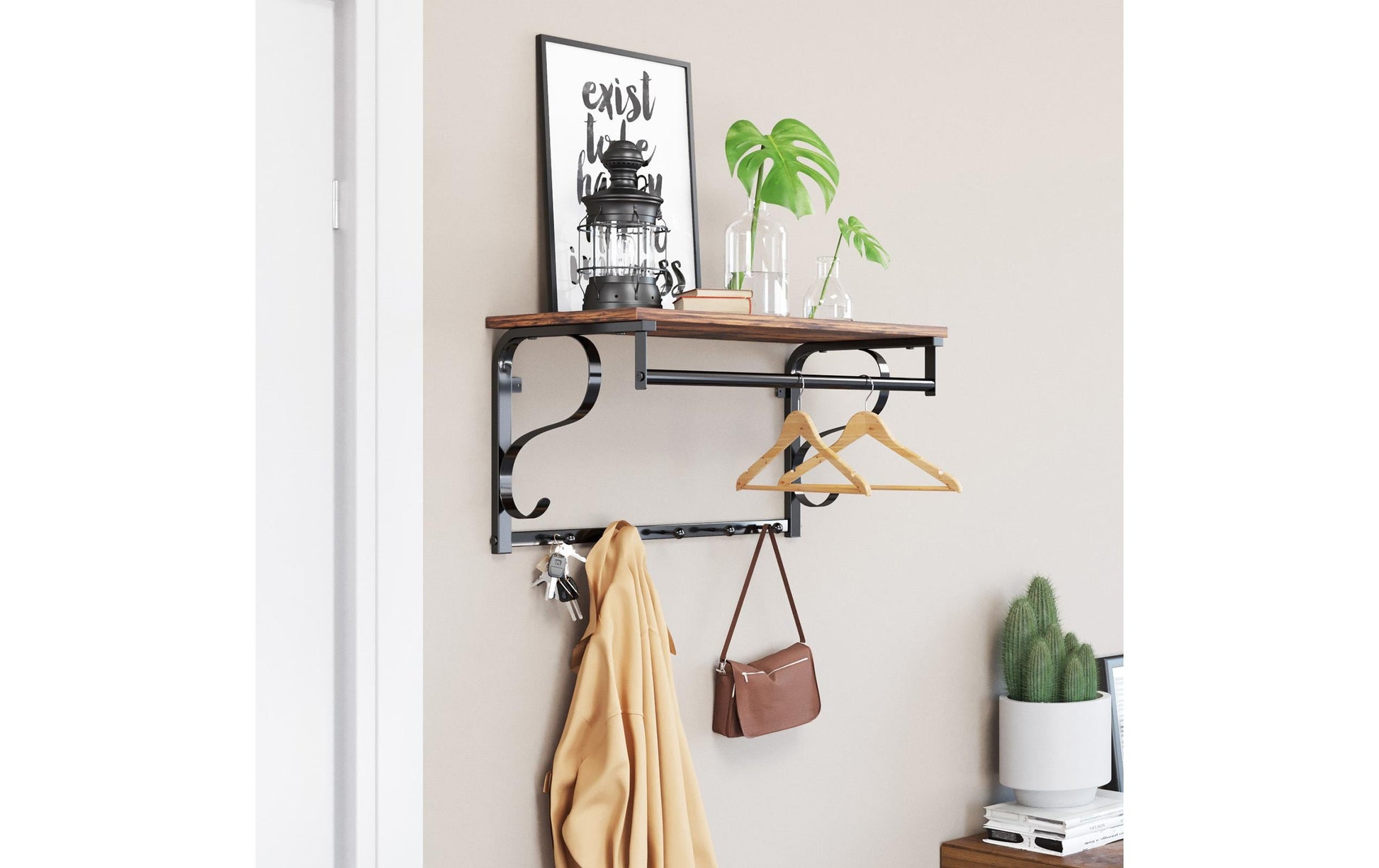 Vasagle Wandgarderobe – 5 Haken, MDF/Edelstahl, Braun, 60 × 30 × 31,7 cm