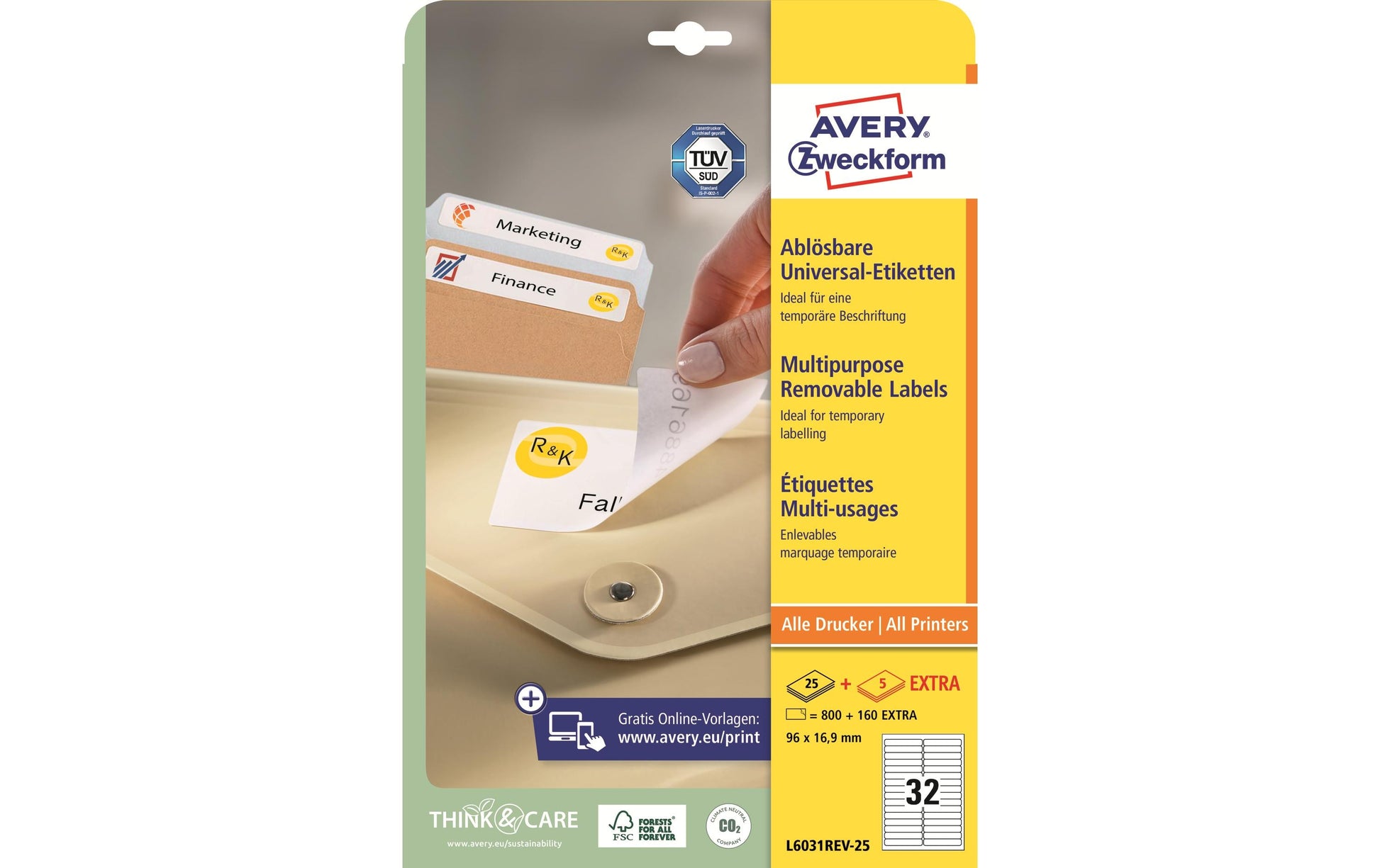 Avery L6031REV2 – Etiketten A4 96 × 17 mm – Papier, weiss – wiederablösbar – Laser/Inkjet – 25 Blätter