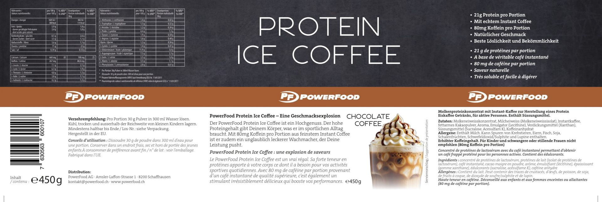 PowerFood Whey Protein Kaffee, Schokolade – laktosefrei – 450 g