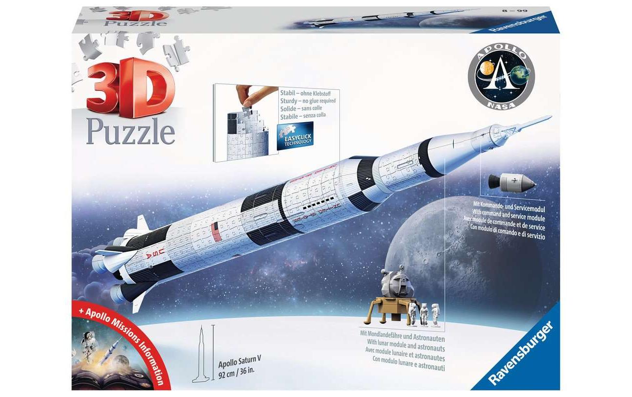 Ravensburger 3D Puzzle Apollo Saturn V Rakete – 440 Teile – 91,5 × 16,4 × 16,4 cm – ab 8 J.