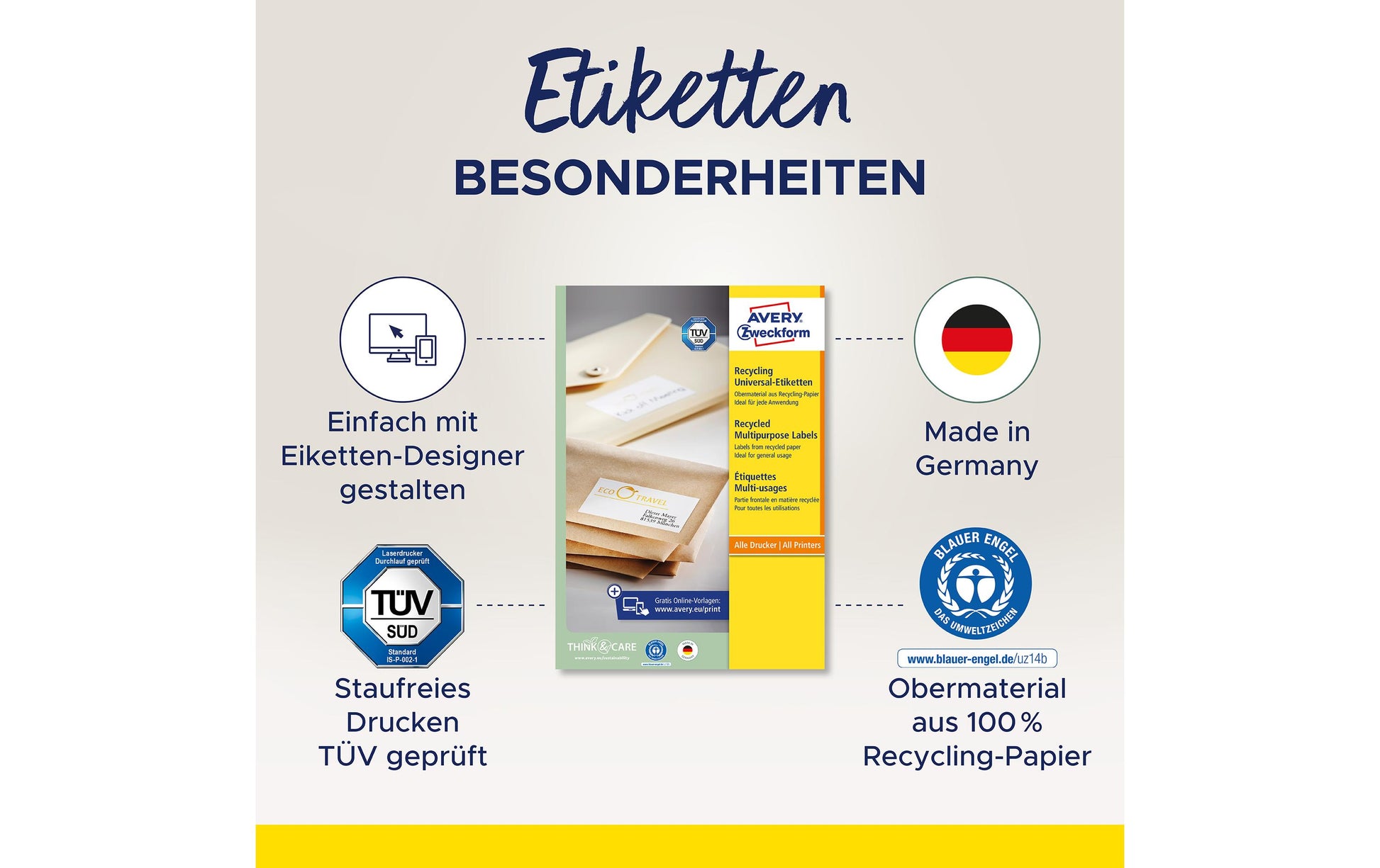 Avery Zweckform – Druckeretiketten, 210 mm × 148 mm, weiss, Papier (Recycling), selbstklebend, 200 Etiketten