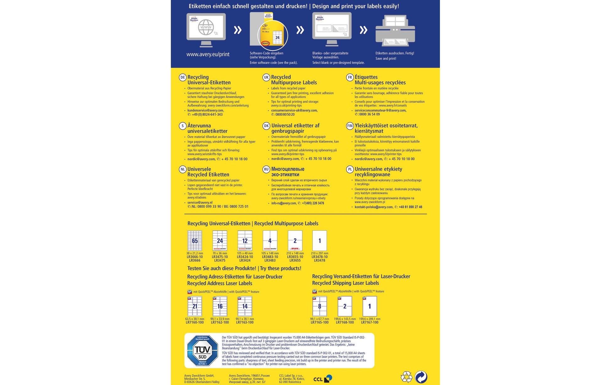 Avery Zweckform – Etiketten A4 49 × 25 mm – Papier, weiss – permanent haftend – Laser/Inkjet – 100 Blätter