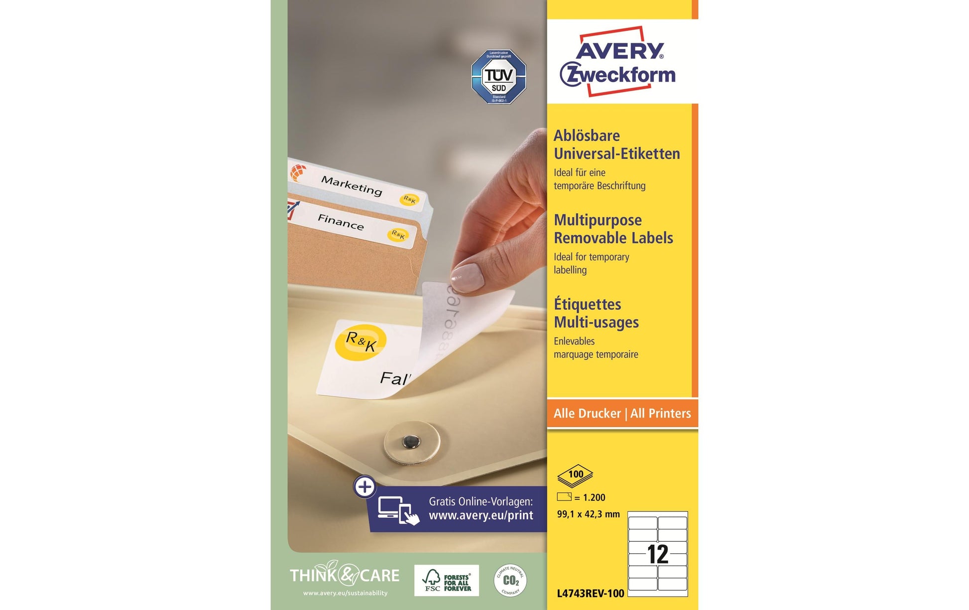 Avery Selbstklebende Etiketten L4743REV-100, weiss, selbstklebend