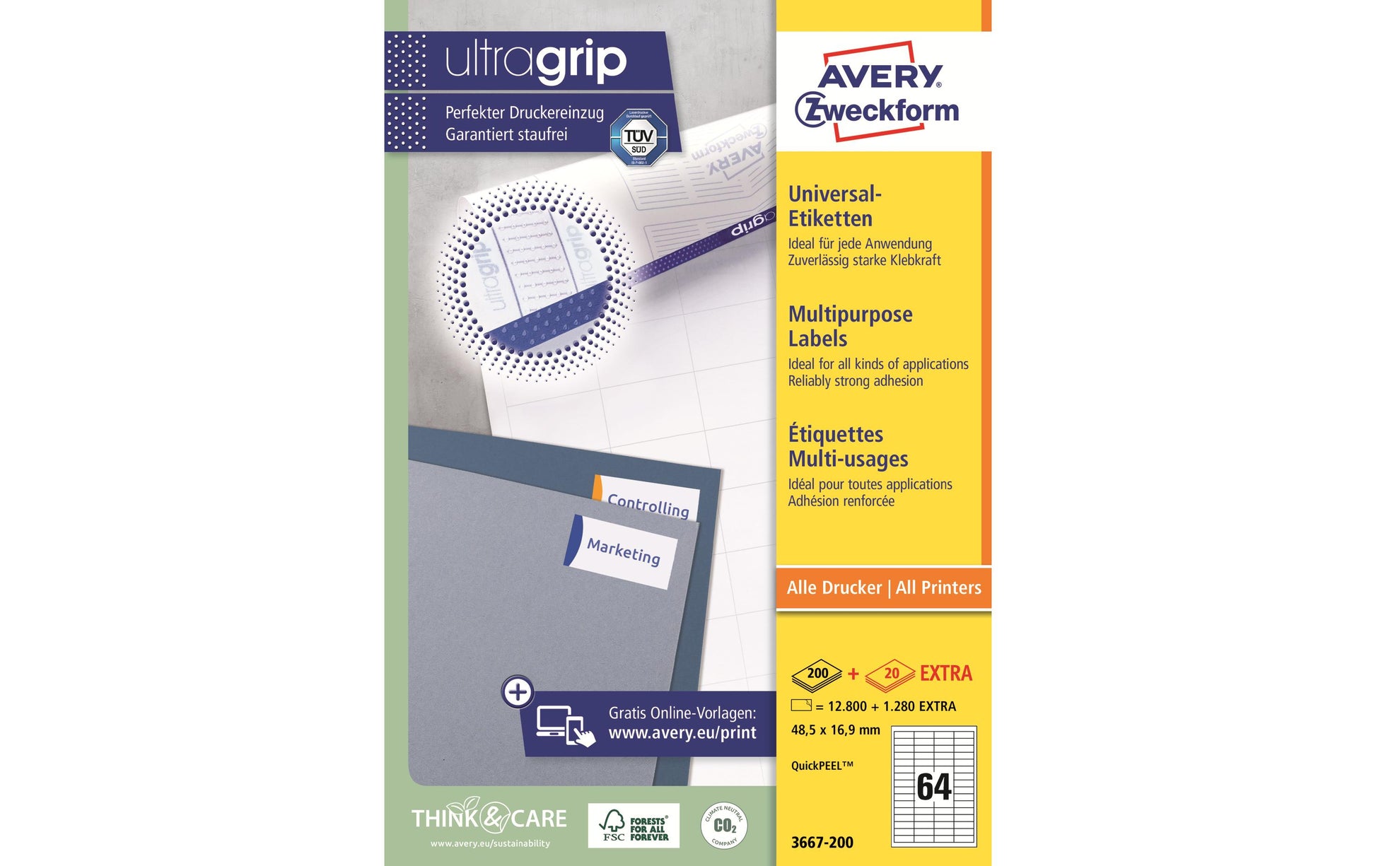 Avery Etiketten 3667-200, weiss, selbstklebend