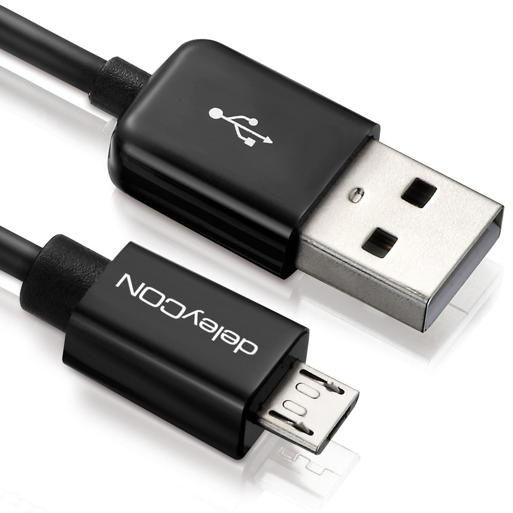 deleyCON USB-A auf Micro-USB-B Kabel – USB 2.0 (480 Mbit/s) – 3 m – Schwarz – für Galaxy S5 und mehr