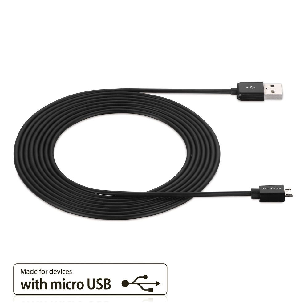 deleyCON USB-A auf Micro-USB-B Kabel – USB 2.0 (480 Mbit/s) – 3 m – Schwarz – für Galaxy S5 und mehr