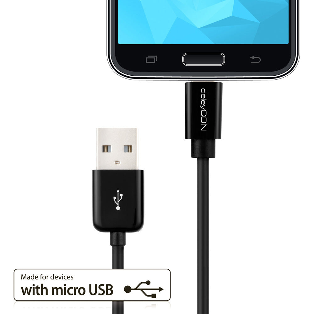deleyCON USB-A auf Micro-USB-B Kabel – USB 2.0 (480 Mbit/s) – 0,5 m – Schwarz – für Galaxy S5 und mehr