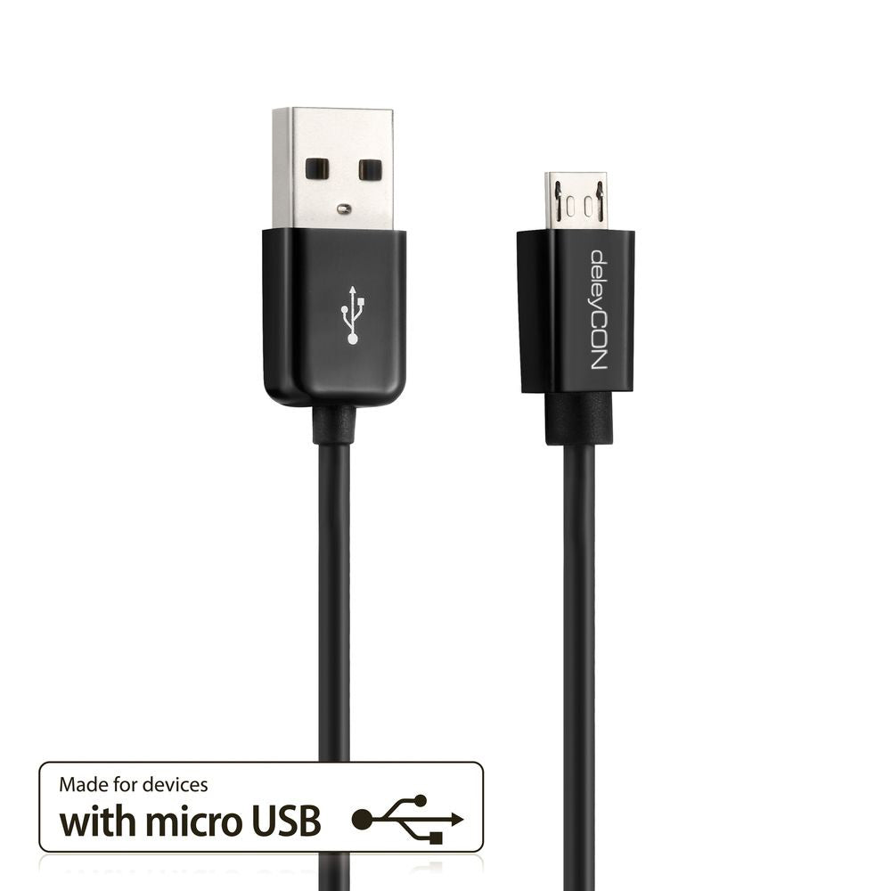 deleyCON USB-A auf Micro-USB-B Kabel – USB 2.0 (480 Mbit/s) – 0,5 m – Schwarz – für Galaxy S5 und mehr