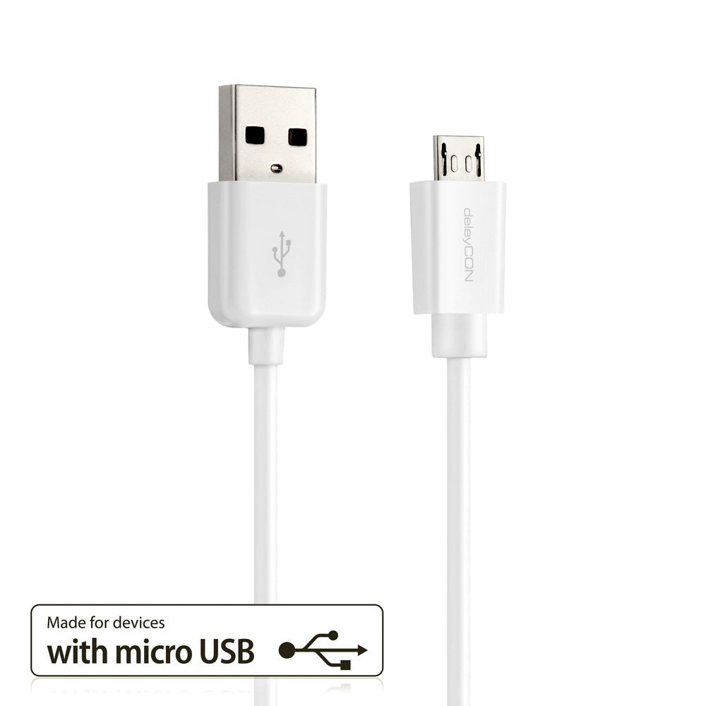DeleyCON Kabel – USB-A auf Micro-USB 1 m, Weiss – für Micro-USB Geräte