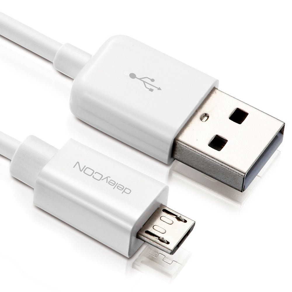deleyCON USB-A auf Micro-USB-B Kabel – USB 2.0 (480 Mbit/s) – 3 m – Weiss – für Galaxy S5 und mehr