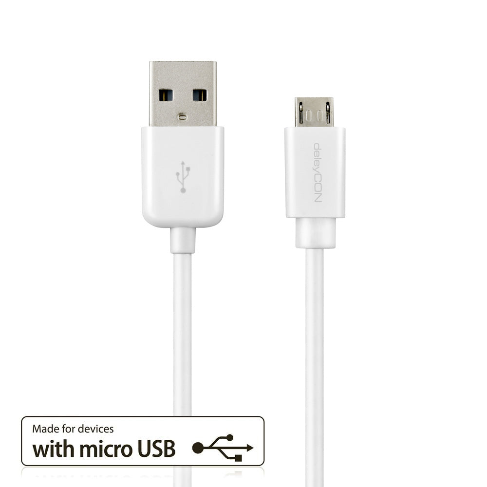 deleyCON USB-A auf Micro-USB-B Kabel – USB 2.0 (480 Mbit/s) – 3 m – Weiss – für Galaxy S5 und mehr