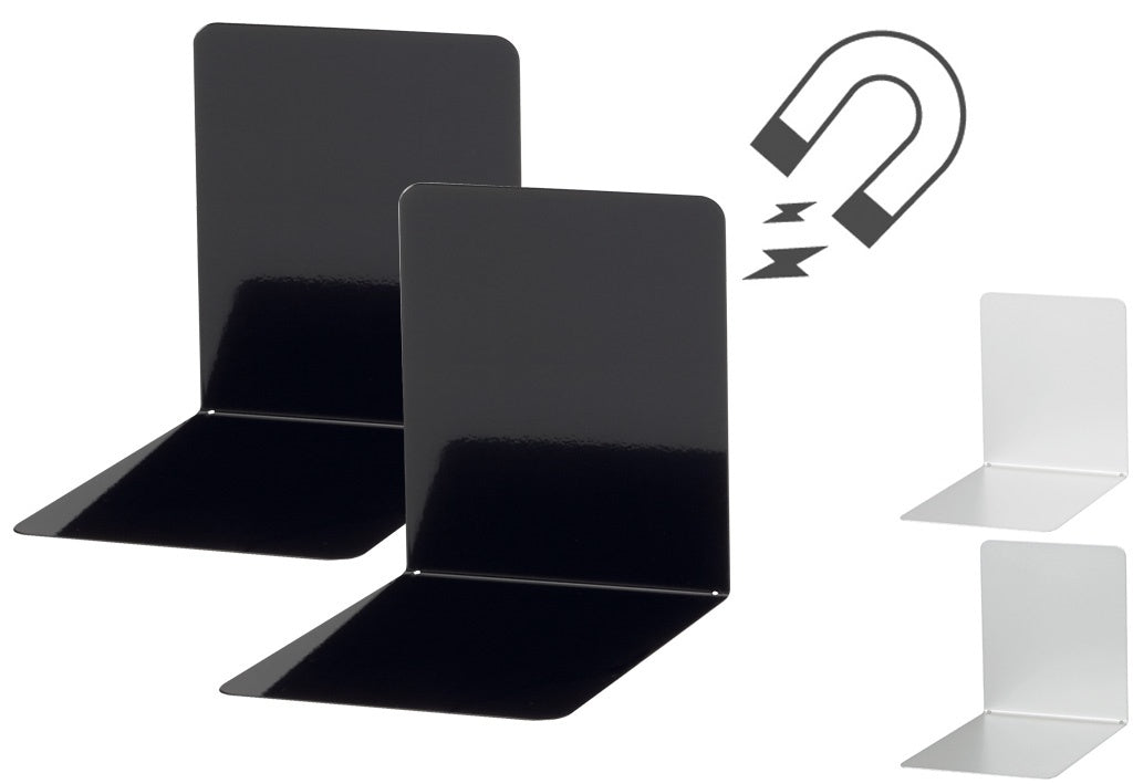 MAUL Buchstützen – 2 Stk., Metall, schwarz, B 120×H 140×T 140 mm