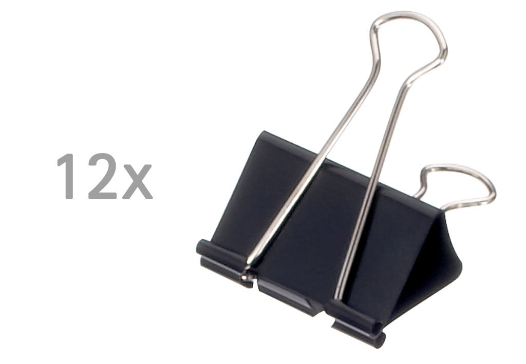MAUL Briefklemmer 41 mm – Kapazität 190 Blatt, Stahl, schwarz – 12 Stk.