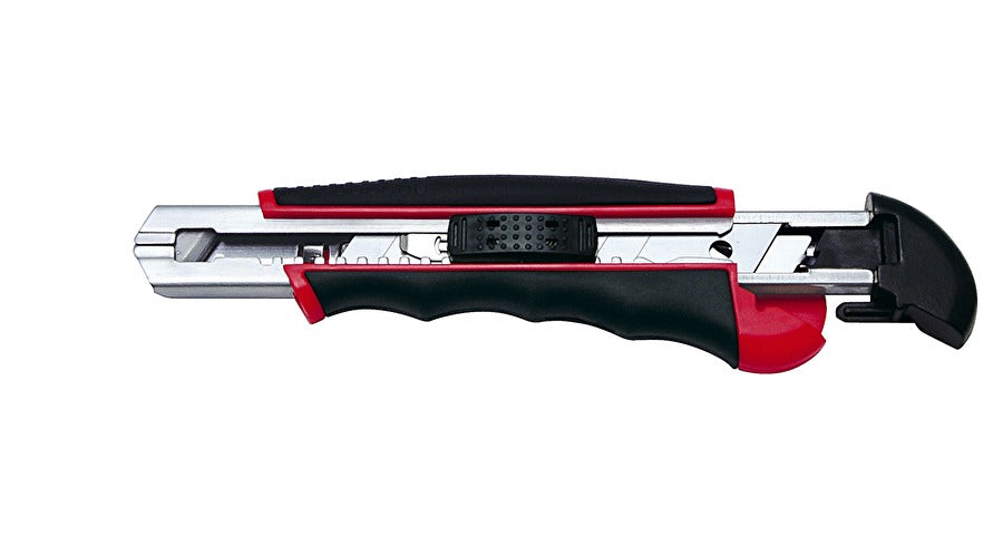 Wedo Profi-Cutter Auto-Load – 18 mm Abbrechmesser, ABS-Kunststoff, einziehbar, inkl. 6 Klingen, schwarz/rot