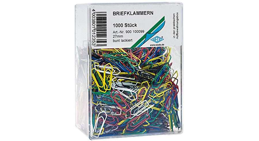 Wedo Büroklammern – 26 mm – Metall – farbig assortiert – 1000 Stück